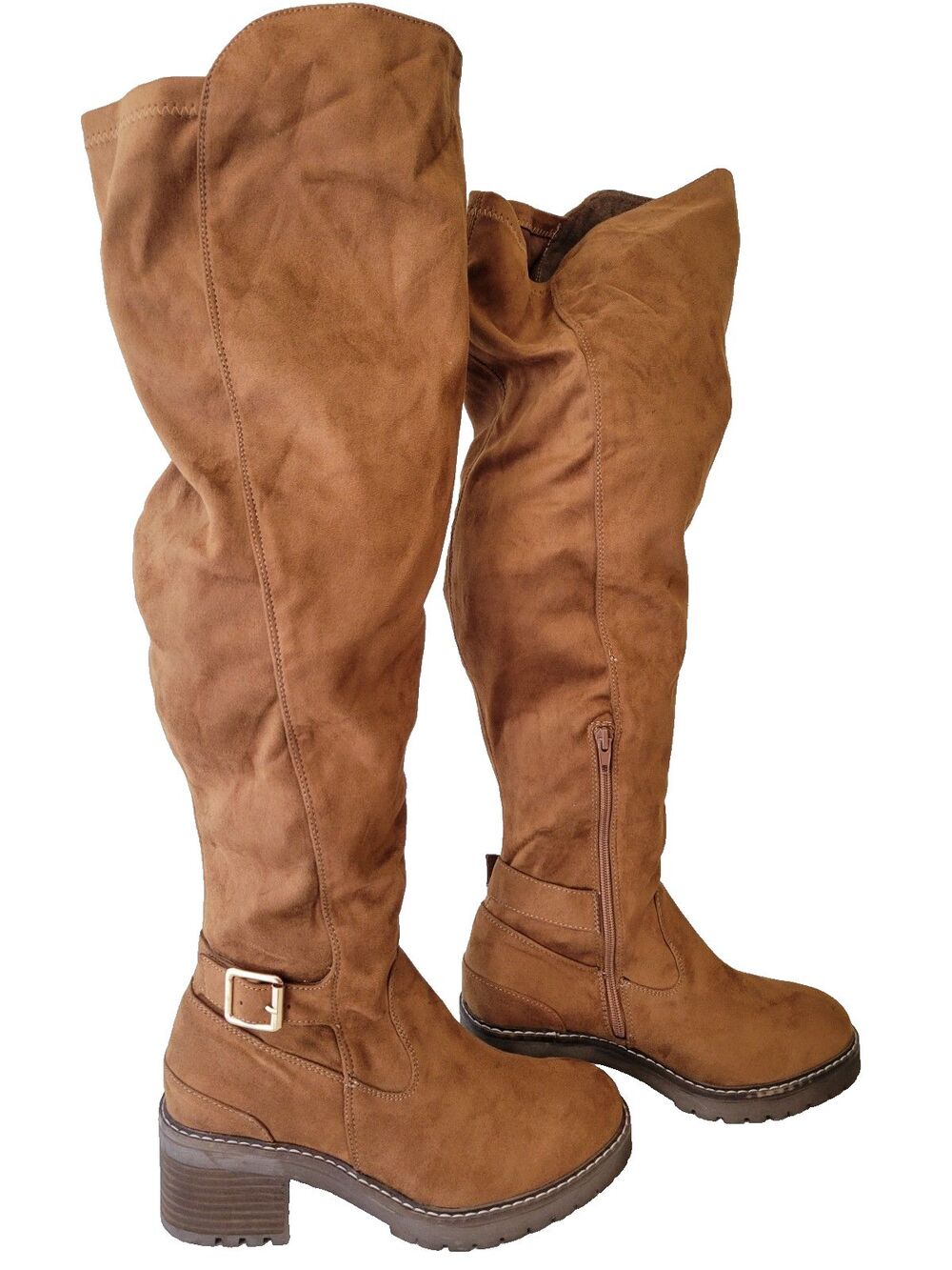 Lane Bryant Women 8W Wide Calf Brown Slouch NWOB Knee High Boots Buckle Lug Sole